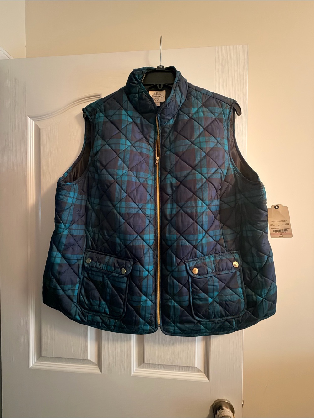 St. John's Bay Blue & Teal Quilted Plaid Vest